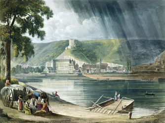 La Roche, de "Vistas sobre o rio Sena", gravada por Thomas Sutherland (n.1855), publicada por R. Ackermann, 1821